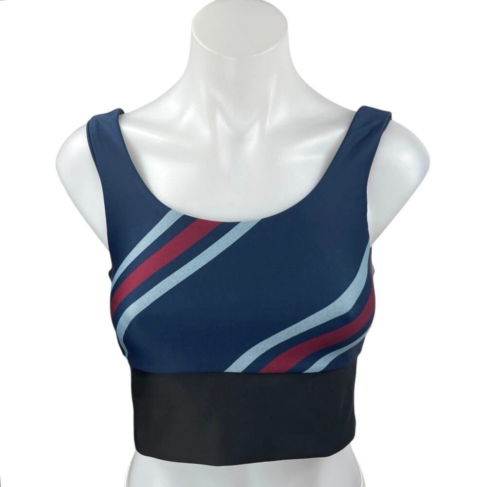 Soul Women's Blue Striped Sleeveless Yoga Workout Athletic Sports Bra Crop Top M